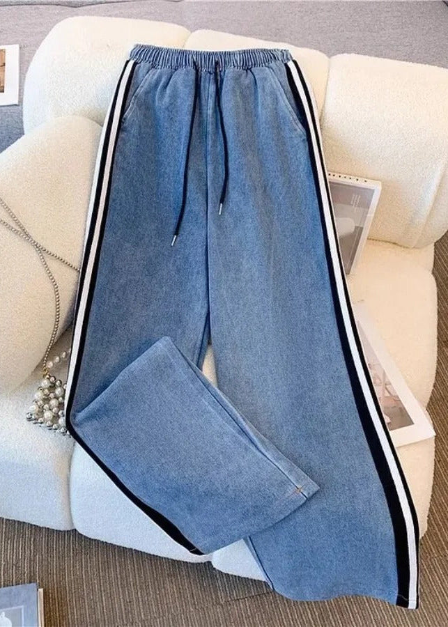 Denim & White Color-Block Tracksuit Set