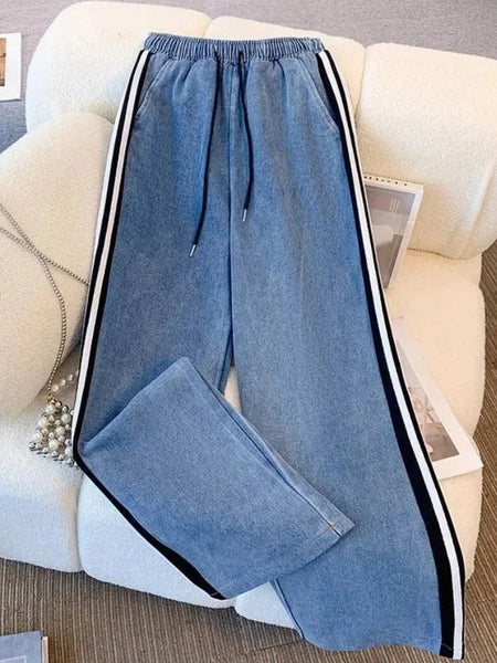 Denim & White Color-Block Tracksuit Set